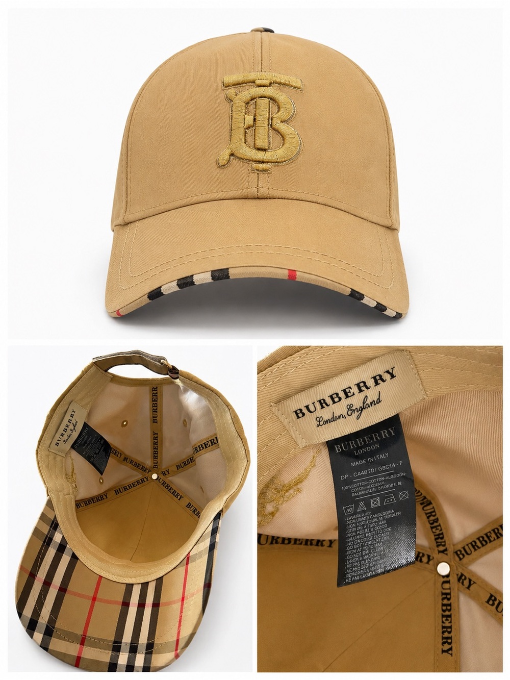 Burberry Camel Cap with Gold Embroidered Equestrian Logo